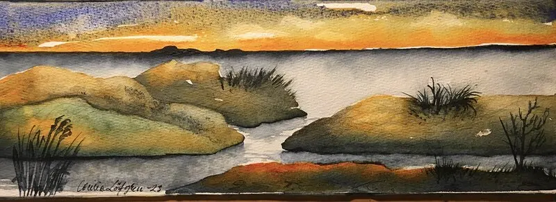 Akvarell Evening glow av Cecilia Löfgren