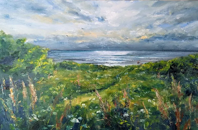 Oljemålning Strandäng sensommar av Kathrin Bernekorn