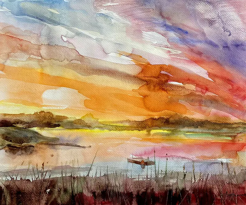 Akvarell Countryside in Art av Lana Leuchuk