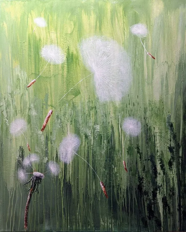Akrylmålning Dandelion seeds av Tutta Domenstam