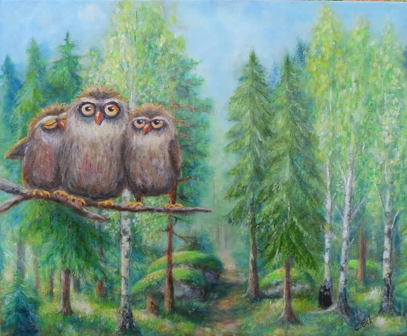 Oljemålning Trollskogen av Carina Esk