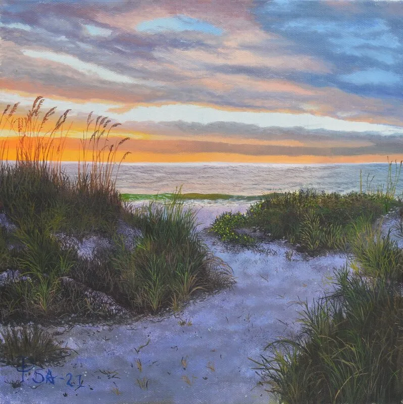 Oljemålning Solnedgång på stranden - Limited edition fine art print av Pernilla Sävestrand