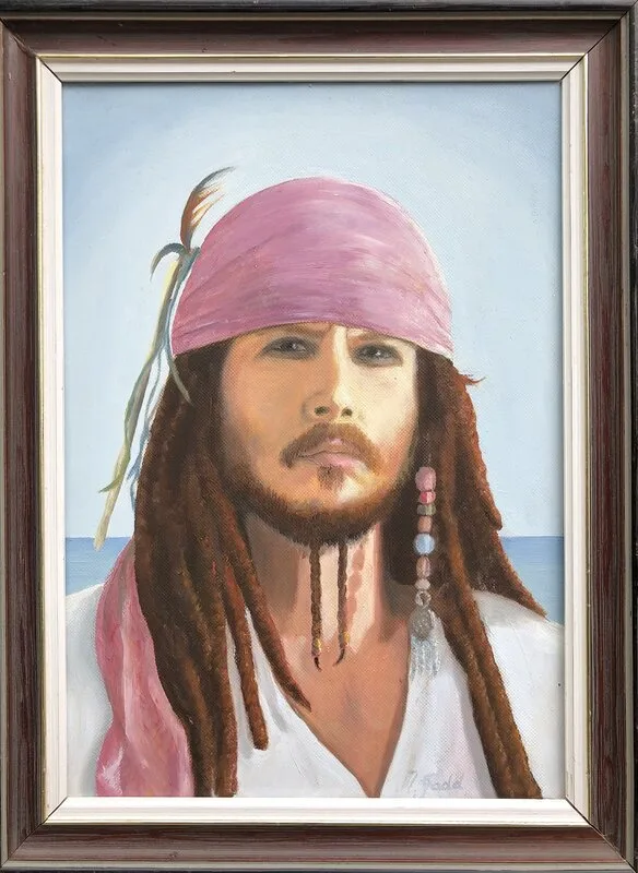 Oljemålning Kapten Jack Sparrow av Marie Gadd