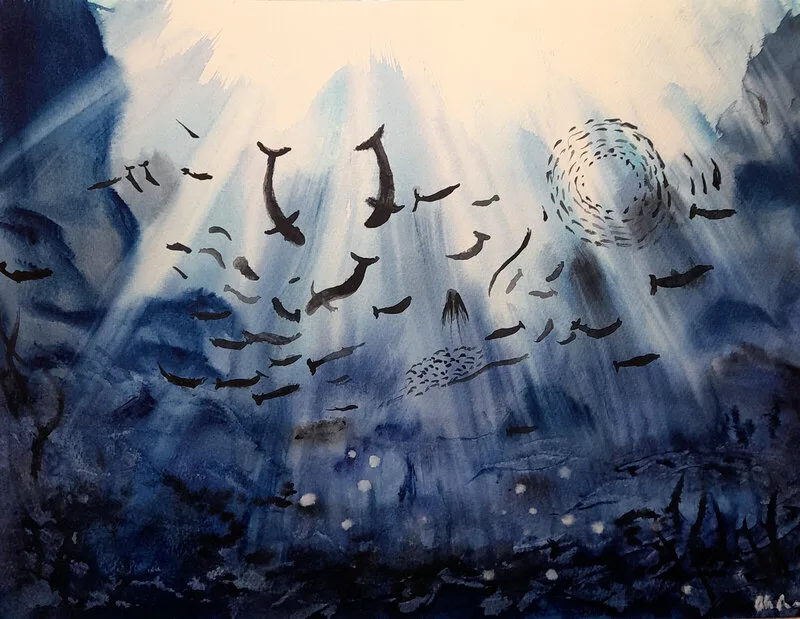 Akvarell Undervattens scen av Ola Andersson