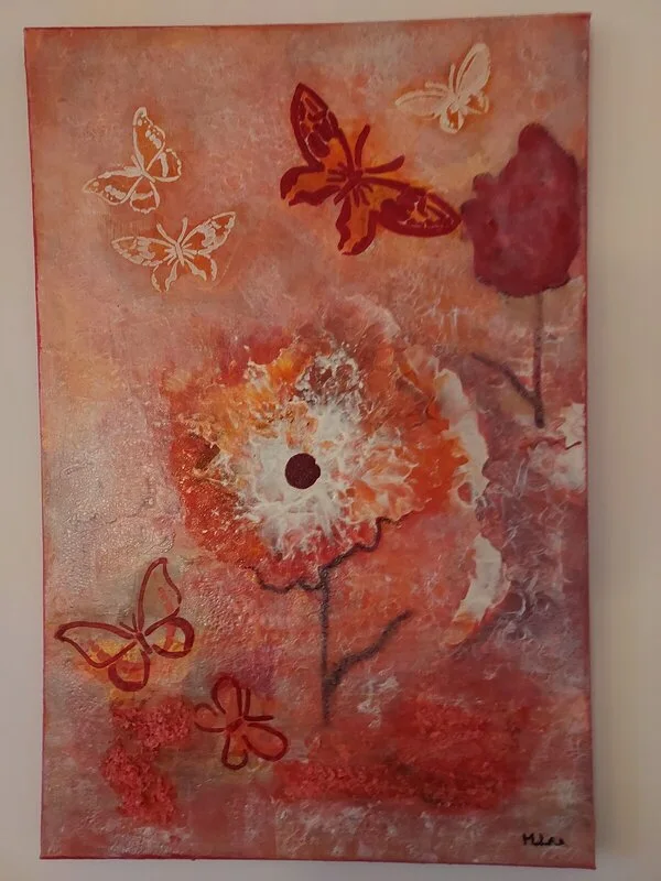 Akrylmålning Fjärilslek av Marie Kalldin