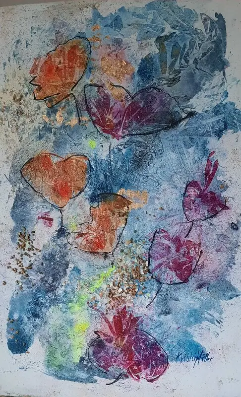 Akrylmålning Blommor av Kristina Möller