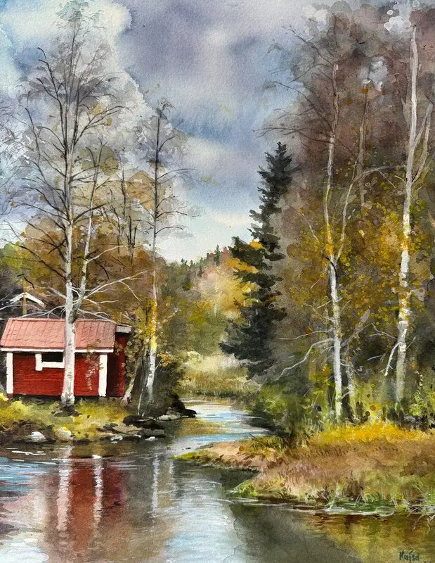 Akvarell Moody Autumn av Kajsa Flinkfeldt