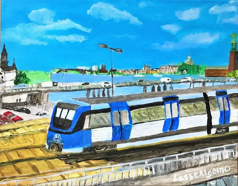 Akrylmålning Tunnelbana i Stockholm av Lasse Algemo