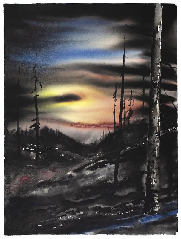 Akvarell Nattskog II av Daniel Zausnig