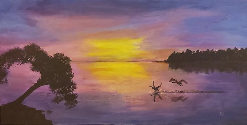 Akrylmålning Kvällshimmel vid havet av Eva Garami