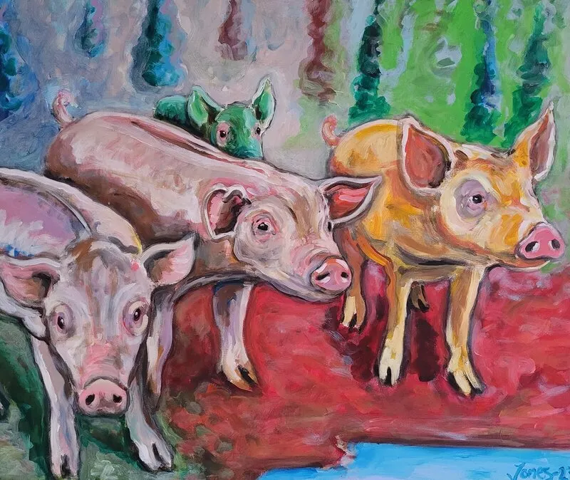 Akrylmålning Pigs Quest av Jonas Jones