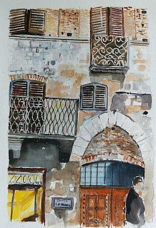 Akvarell Sienna Toscana av Brigitte Gustafsson