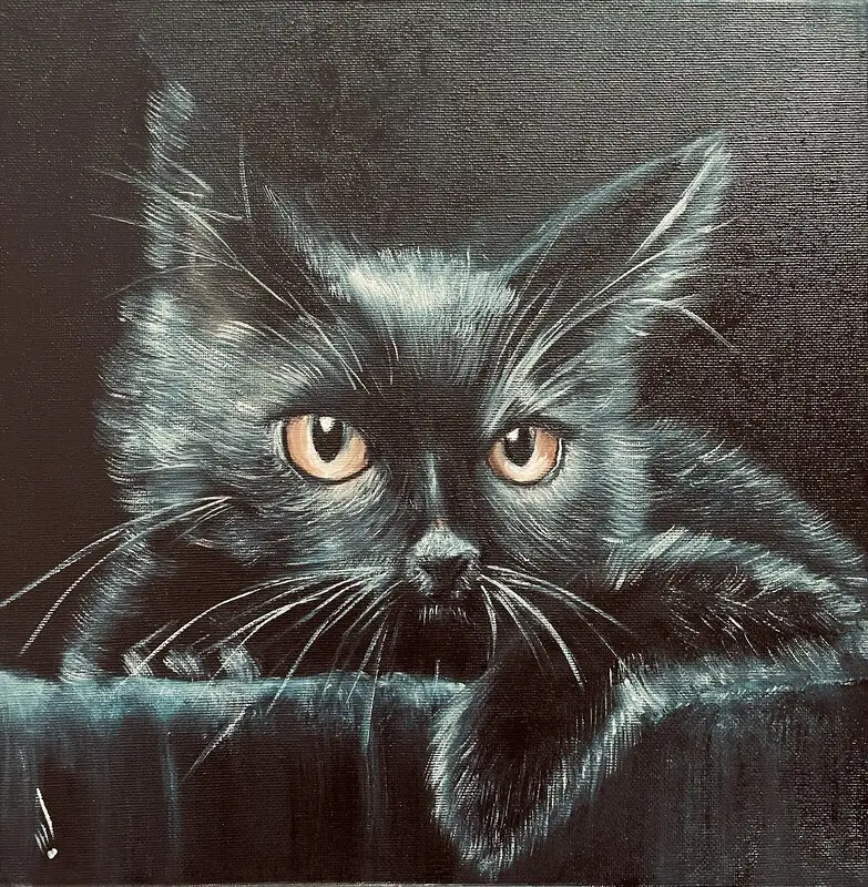 Oljemålning Black cat av Ideh Alikhani