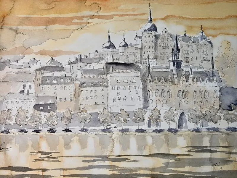 Akvarell Kajaken av Cécile Hansson