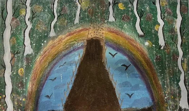 Akrylmålning Rainbow Bridge av Sedi Ebrahimi