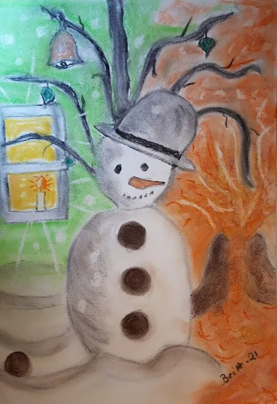 Akvarell Snögubbe av Britt Gustavsson