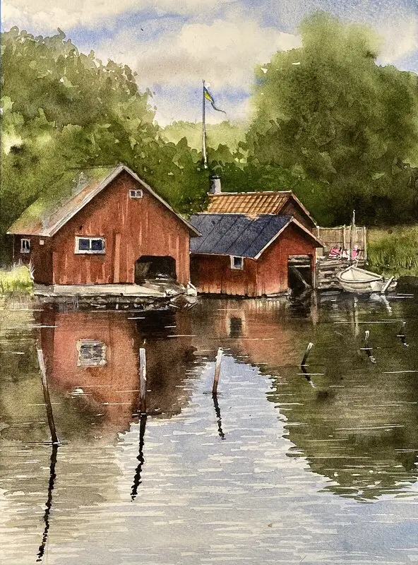 Akvarell Väddö, Sweden av Jesper Hörberg
