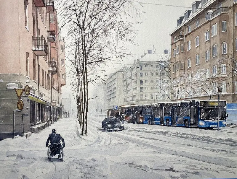 Akvarell Stockholm, Sweden av Jesper Hörberg
