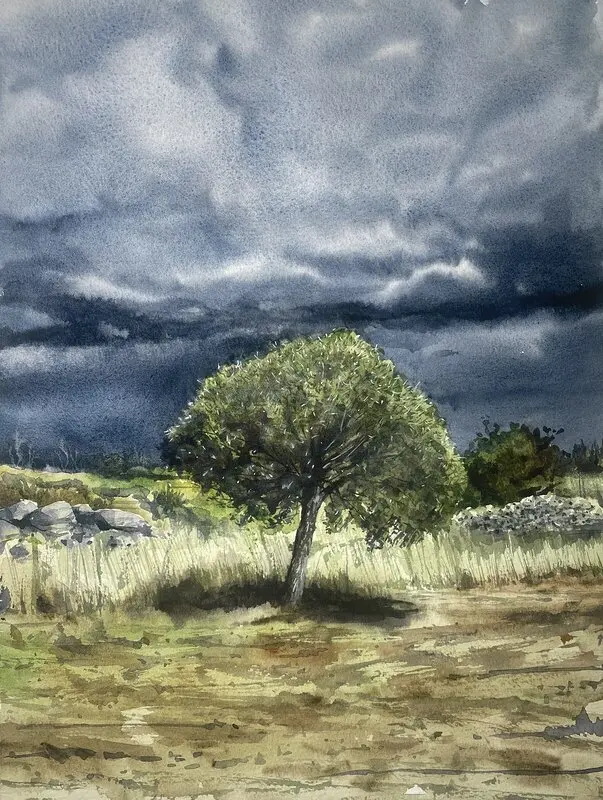 Akvarell Mästerby, Gotland av Jesper Hörberg