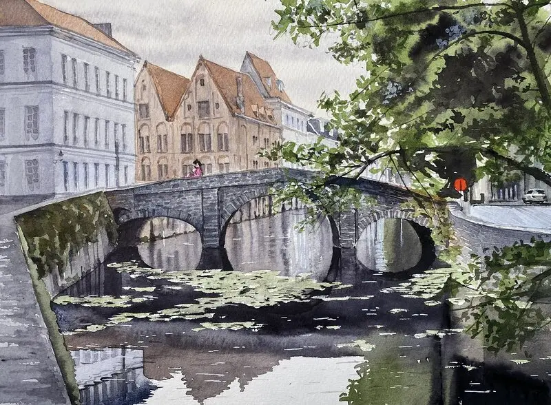 Akvarell Bruges, Belgium av Jesper Hörberg