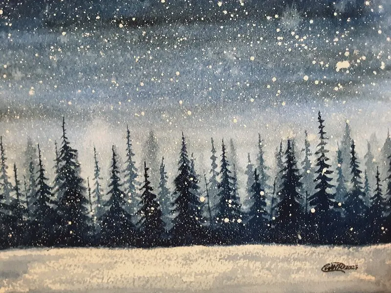 Akvarell Silent night av Wei Hing Rosenkvist