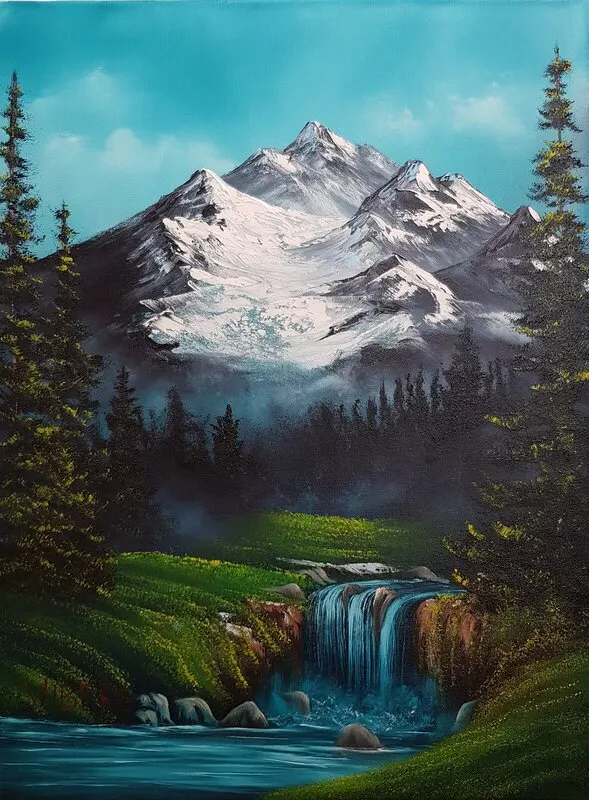 Oljemålning 23.8. Valley Waterfall av Anders Wiberg