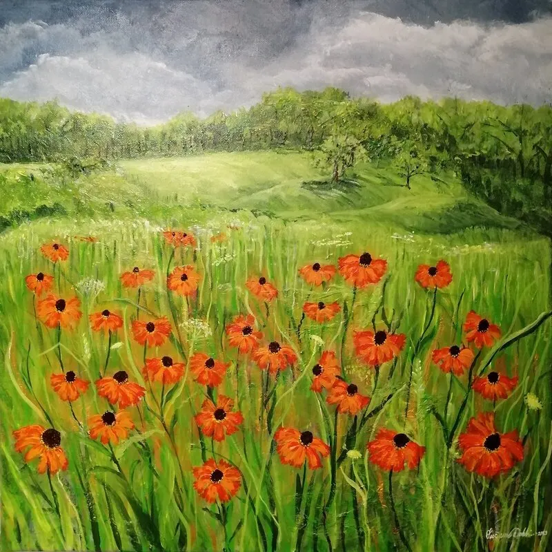 Akrylmålning Solbrudar på ängen av Susann Dahlin