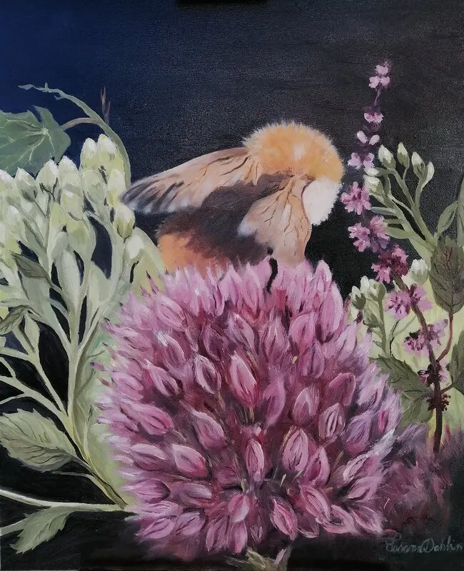 Oljemålning Humlan i buketten, olja av Susann Dahlin