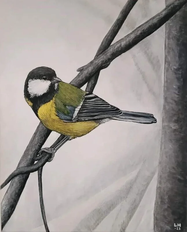 Akrylmålning Talgoxe av Linus Hjälmeby