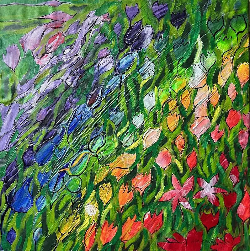 Akrylmålning Regnbågsblommor av Maria Hagberg Jangsell