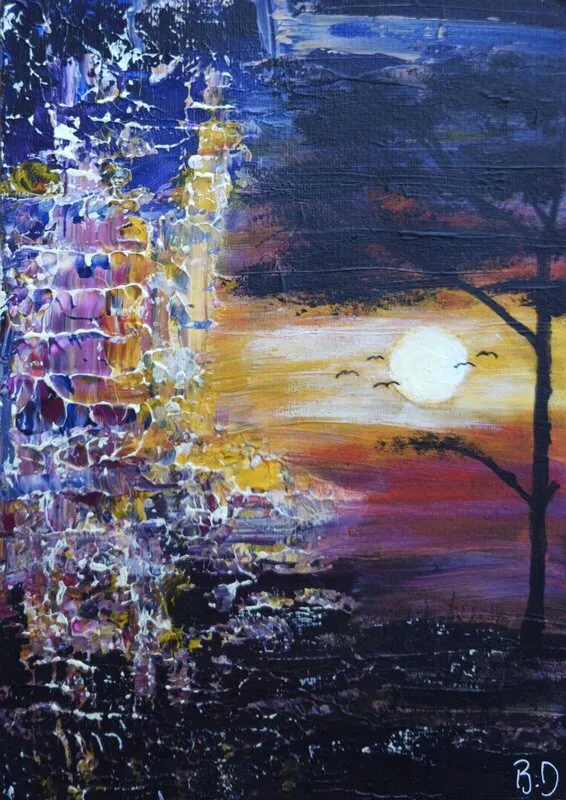 Akrylmålning Sunrise in Africa - inkl ram av Beatrice Donnerberg