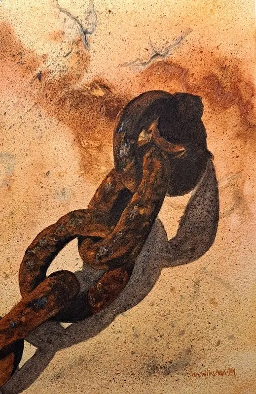 Akvarell Rusty chain/ av Åsa Wiksten
