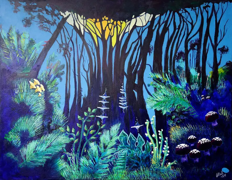 Akrylmålning I Svampskogen av Magnus Dacke