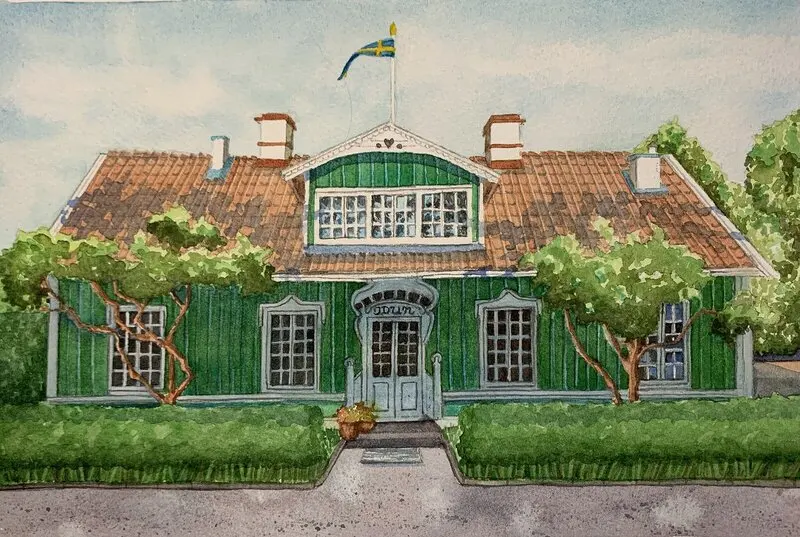 Akvarell Krögarvillan (Villa Idun) av Nina Gillbo