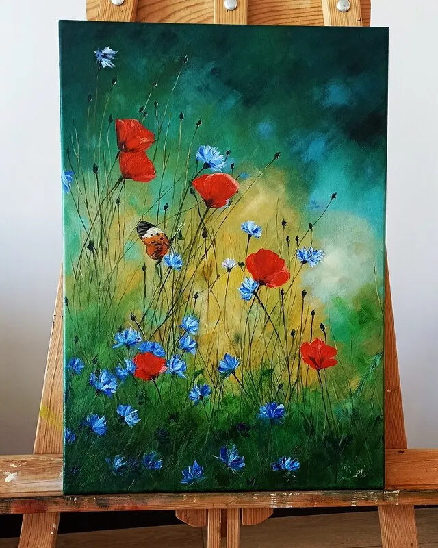 Oljemålning Oil Painting on stretched Canvas, Wildflowers av Faatima Norouzi