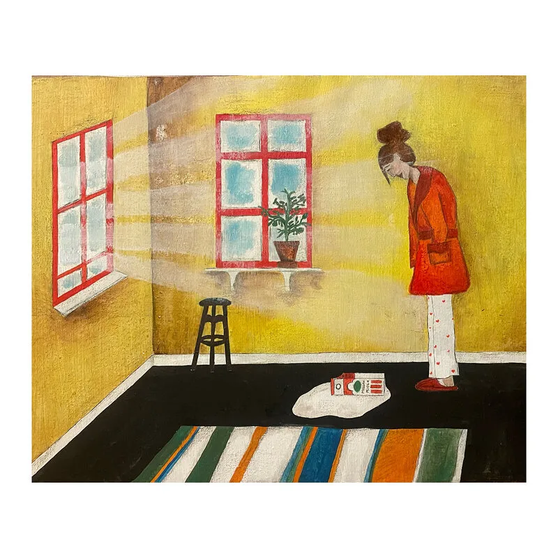 Oljemålning Solen i ögonen och spilld mjölk överallt av Johanna Segerstedt