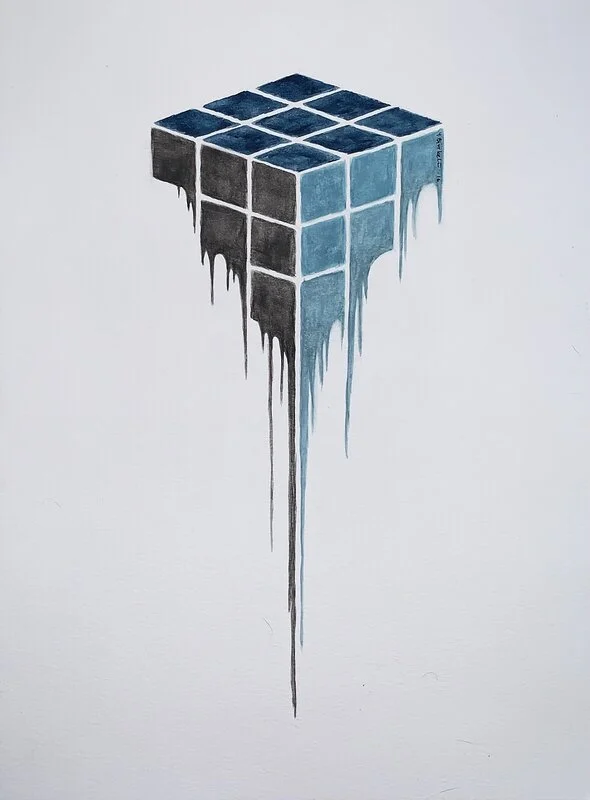 Akvarell Rubiks blues av Ylva Bjärkelöv