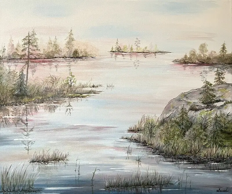 Akrylmålning Stilla sommarkväll av Sussi Eriksson