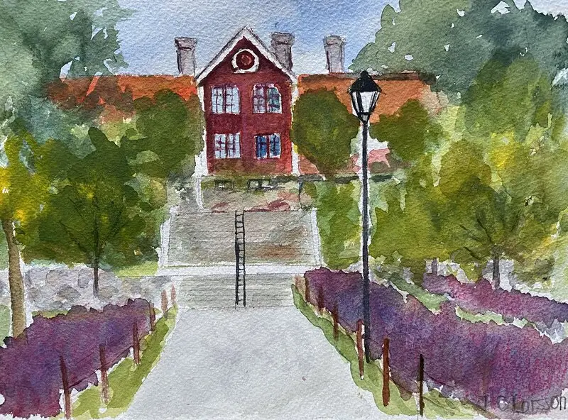 Akvarell Farsta gård av Jan-Olof Larsson