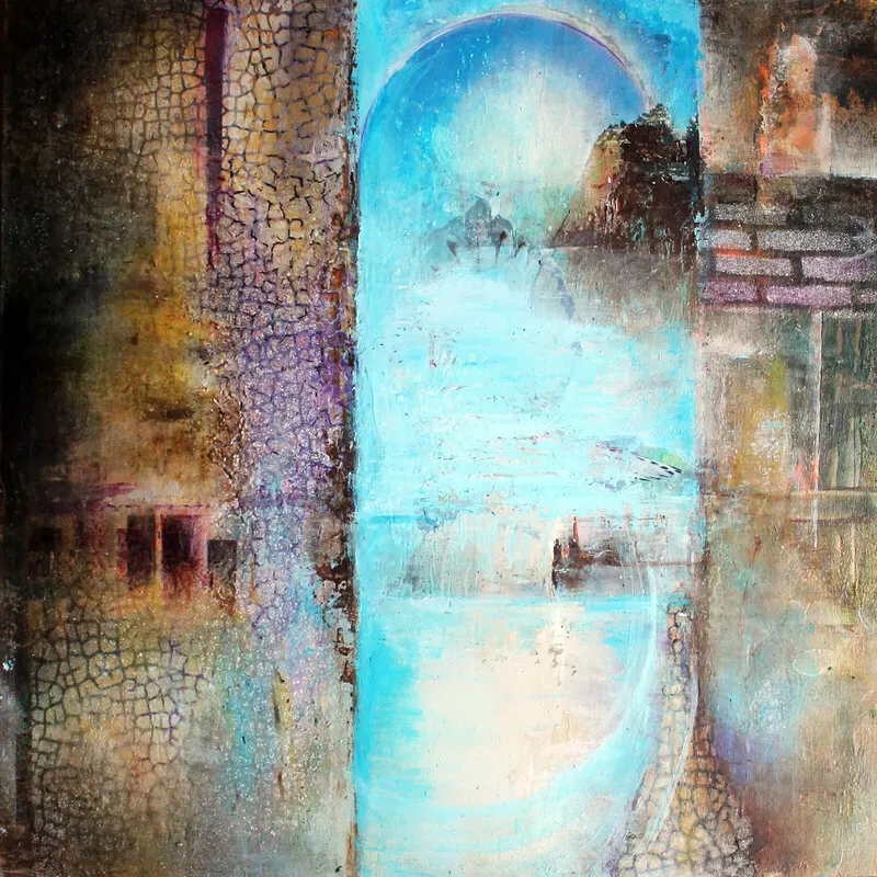 Akrylmålning Ruins by the sea av Lodi Sava Andersson