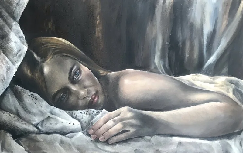 Oljemålning Wide awake waiting for you av Ida Bentinger