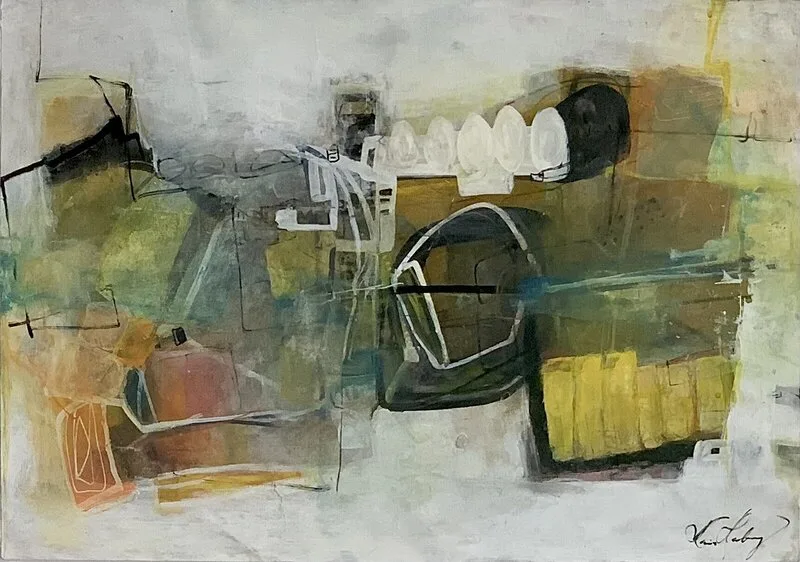 Akrylmålning Among Fields ( Inramad passpartout och reflexfritt glas. ) av Maria Hamberg