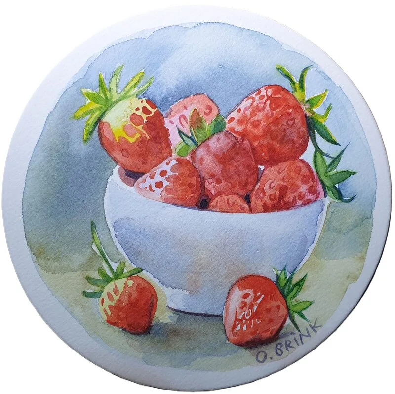 Akvarell Strawberries (inramad) av Olga Brink Art