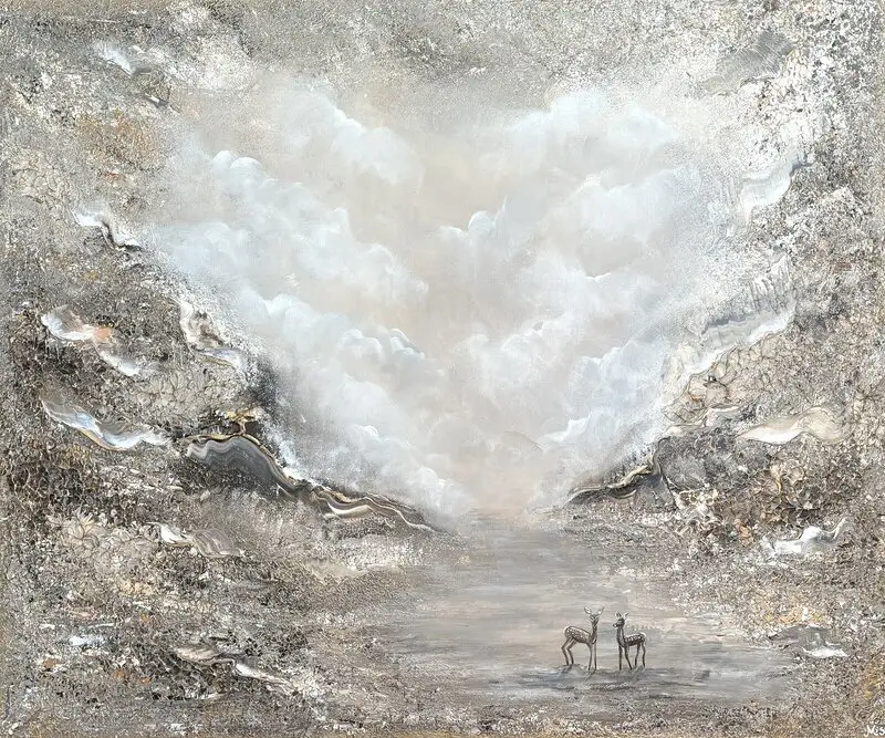 Stor abstrakt beige tavla av Artbymiss.j