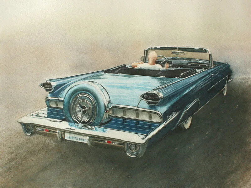 Akvarell Oldsmobile av Peter Jansson