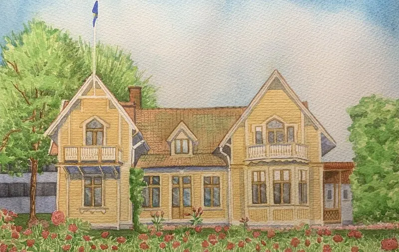 Akvarell Villa Victoria, Hjo av Nina Gillbo