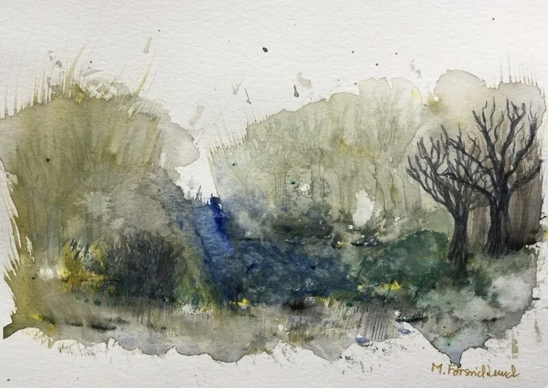 Akvarell Bäcken av Marita Forsvid Lund