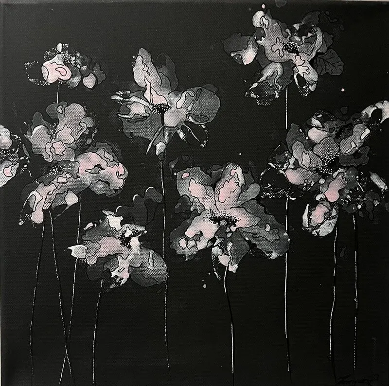 Akrylmålning Flowers in Dark av Monique Rydberg