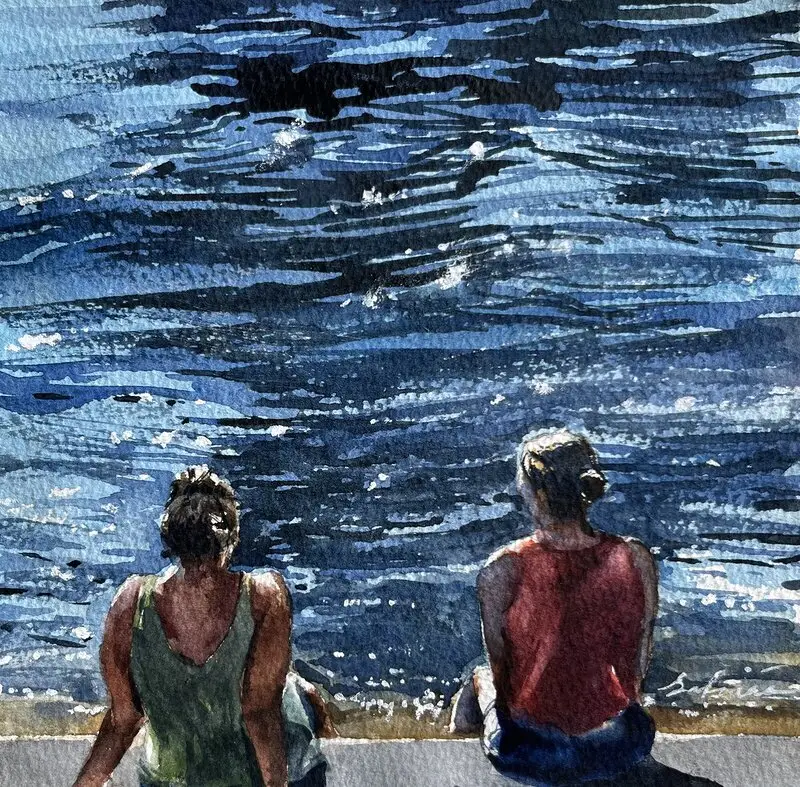 Akvarell Vänninor av Kourosh Safinia