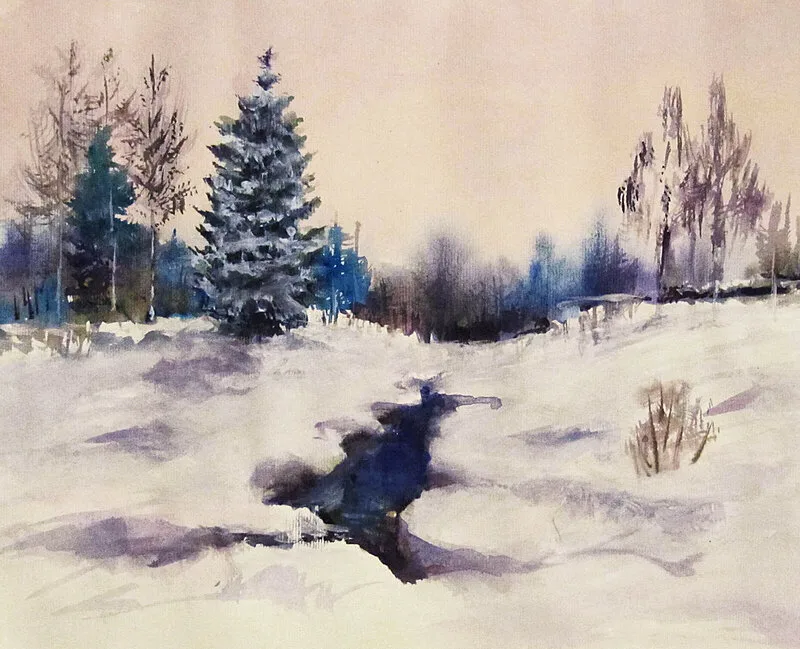 Akvarell Damm av Dimitri Zukov